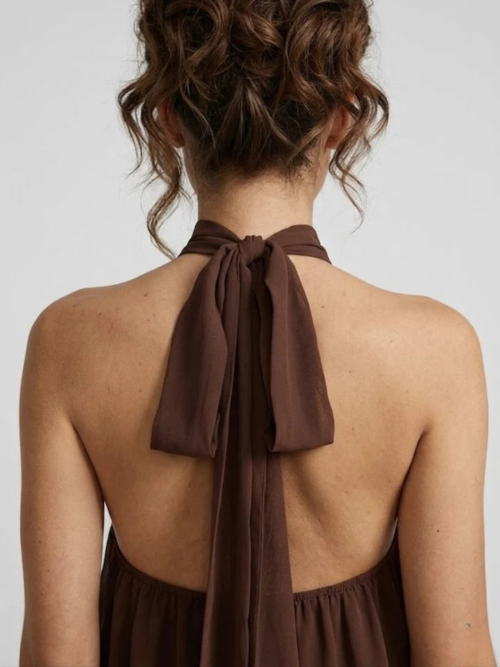 Soléa short halter neck dress with tiered ruffles