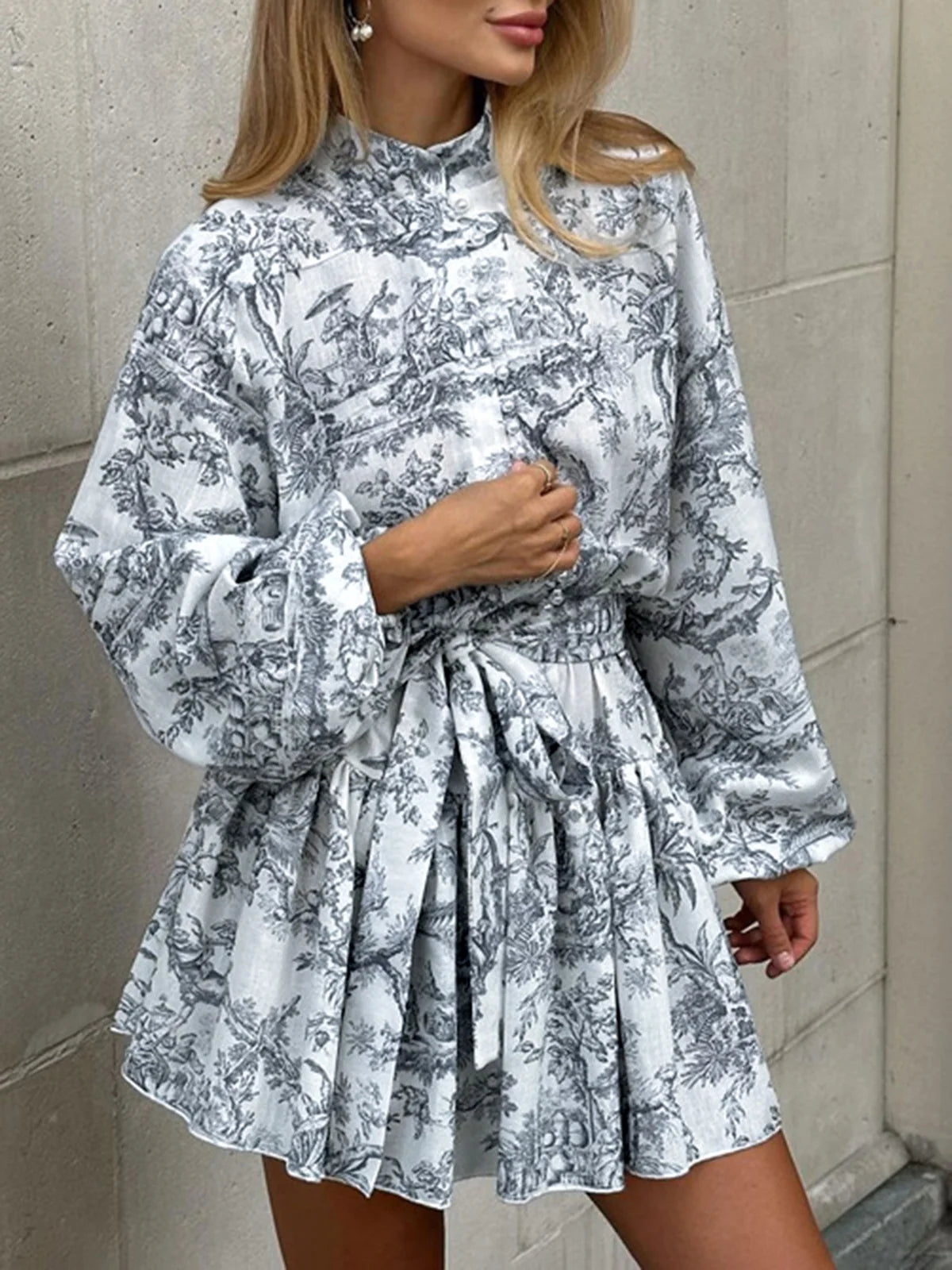 Ink print trapeze dress