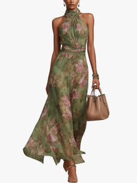 Robe longue Élodie à motifs floraux et encolure dos nu