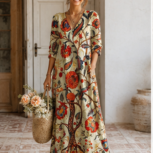Robe décontractée rétro à poches