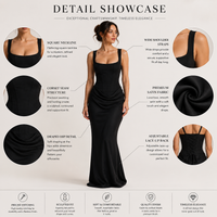 Robe longue style corset pour femme avec bretelles réglables et jupe drapée