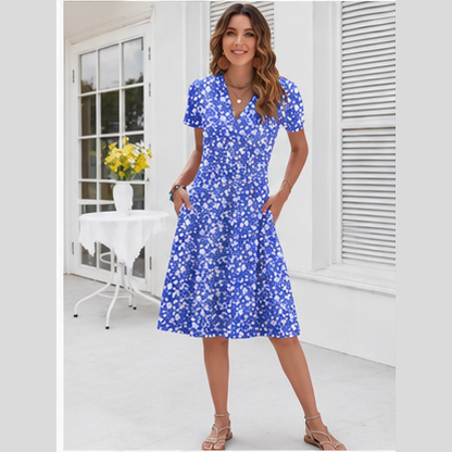 Robe midi empire boutonnée sur le devant
