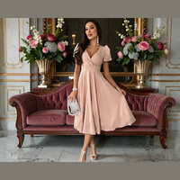 Robe midi portefeuille à manches bouffantes