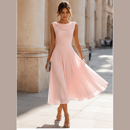 Gathered-neck midi dress
