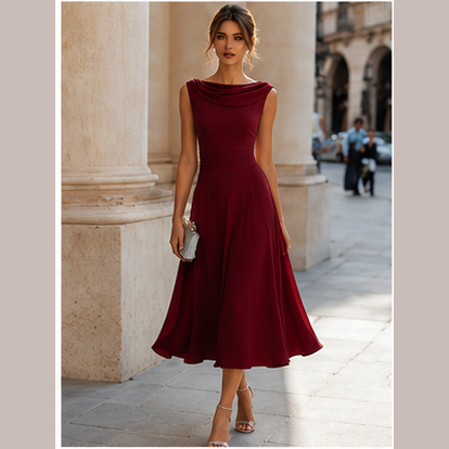 Gathered-neck midi dress