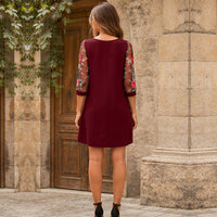 Robe courte à manches transparentes et imprimé floral