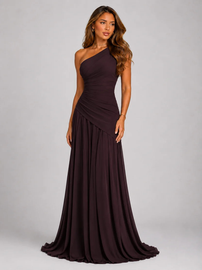 Robe longue asymétrique en mousseline