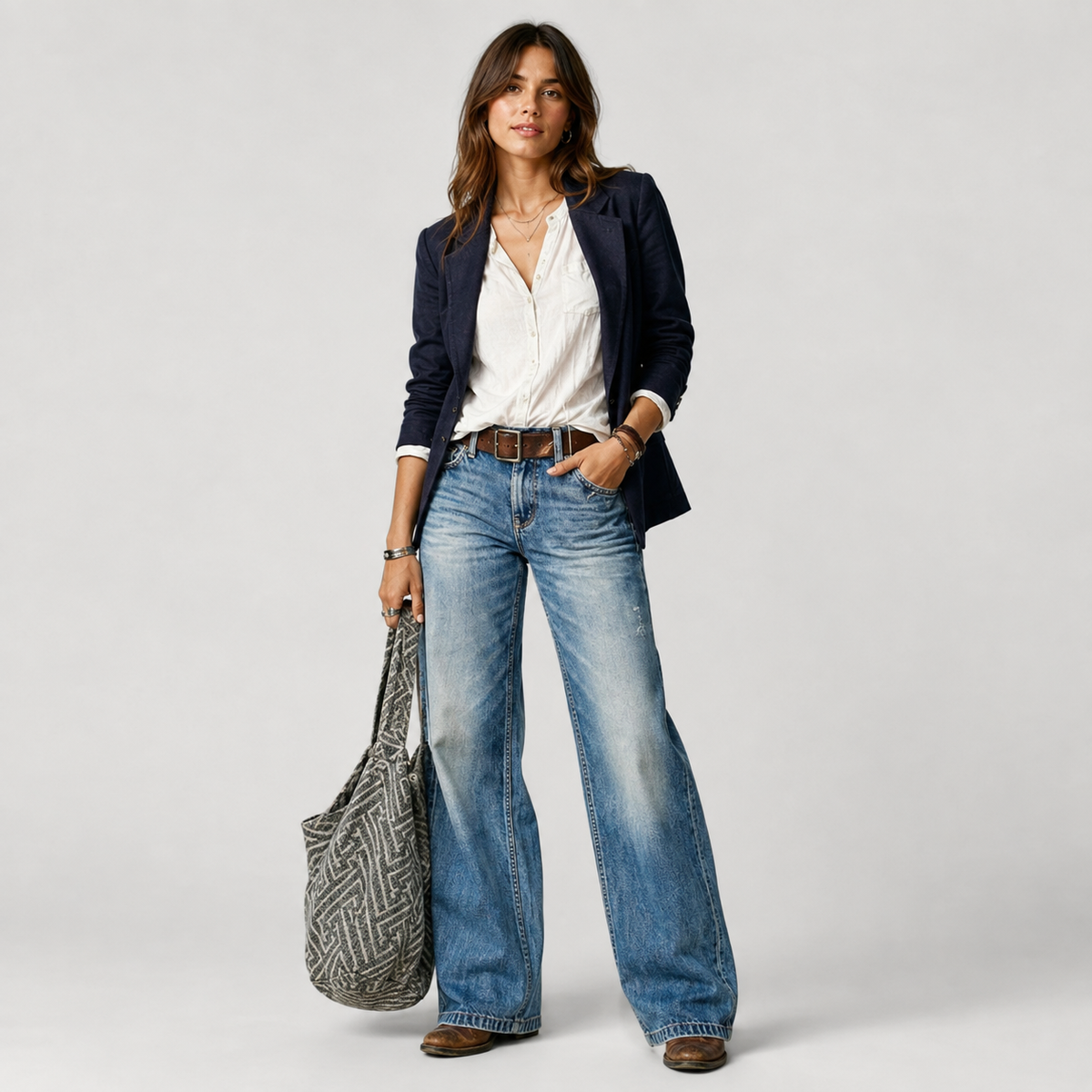 Jean taille haute à jambes larges