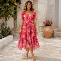 Robe midi à col V fleuri