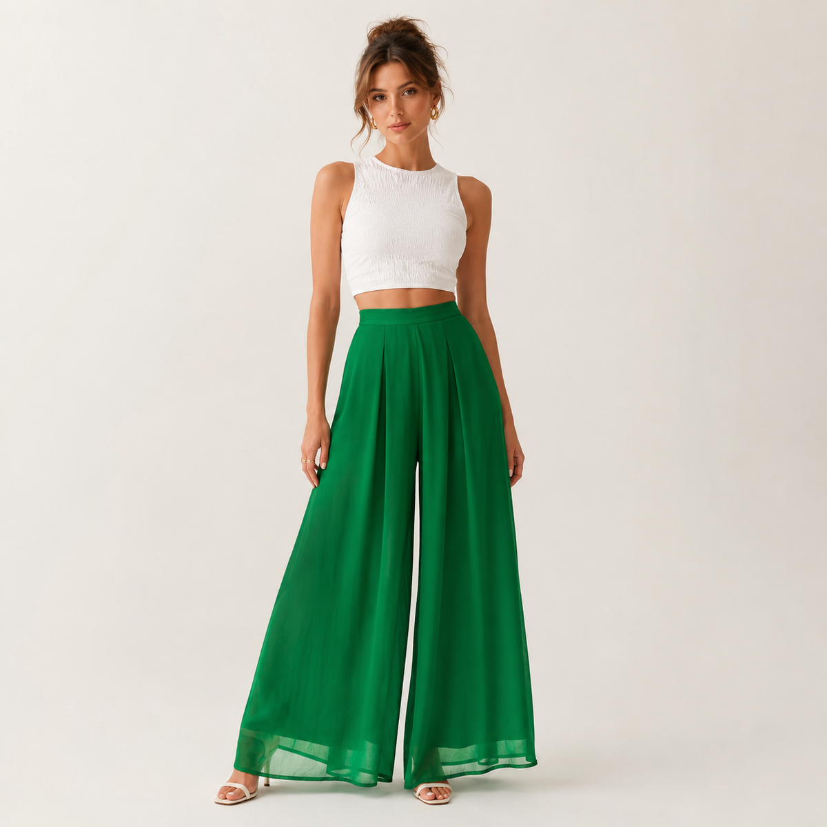 Pantalon taille haute à jambes larges