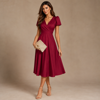 Robe midi portefeuille à manches bouffantes