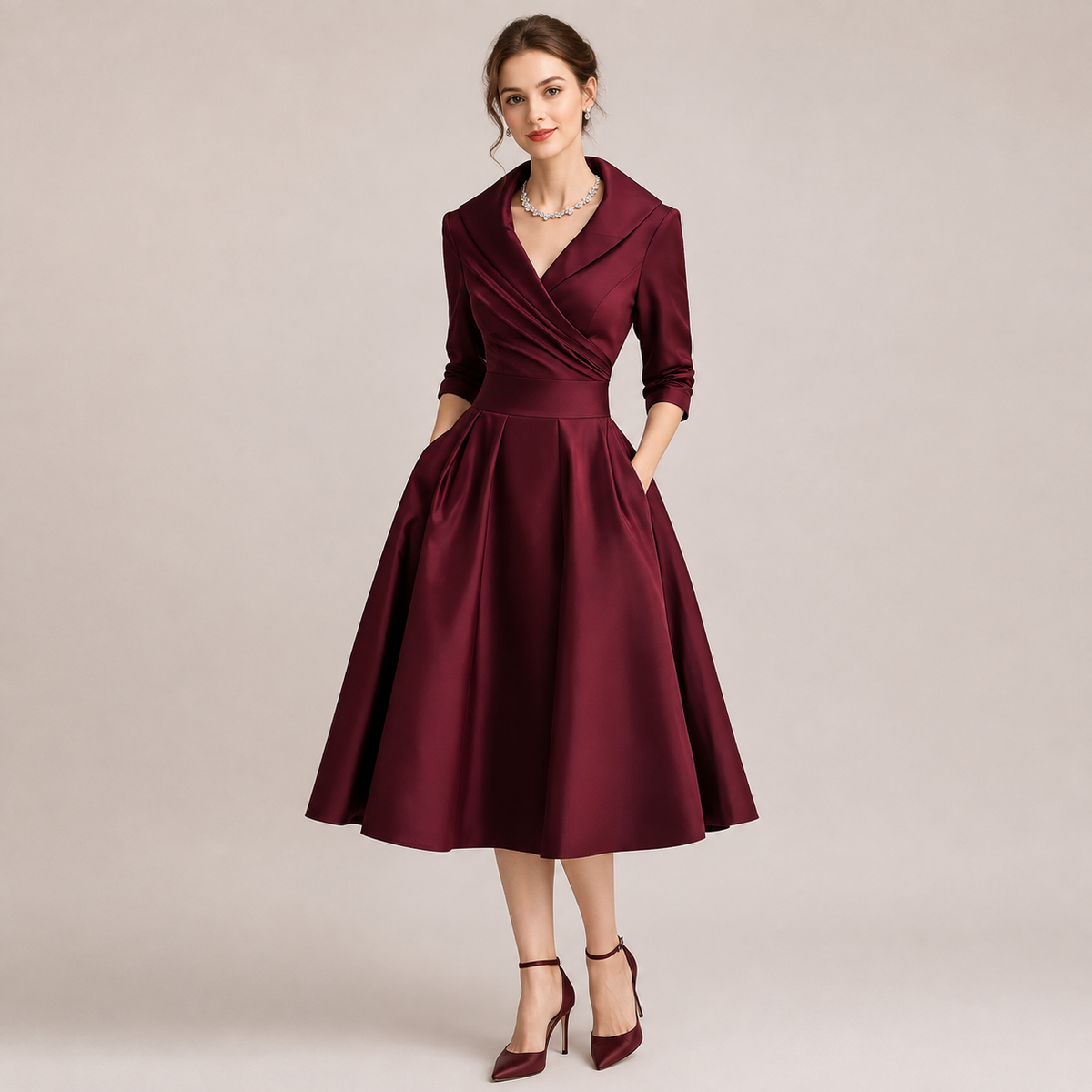 Robe midi trapèze en satin