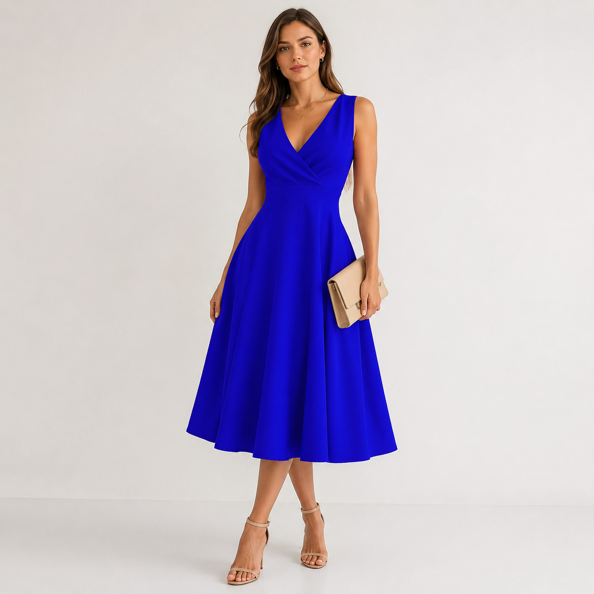 Robe midi évasée à col en V