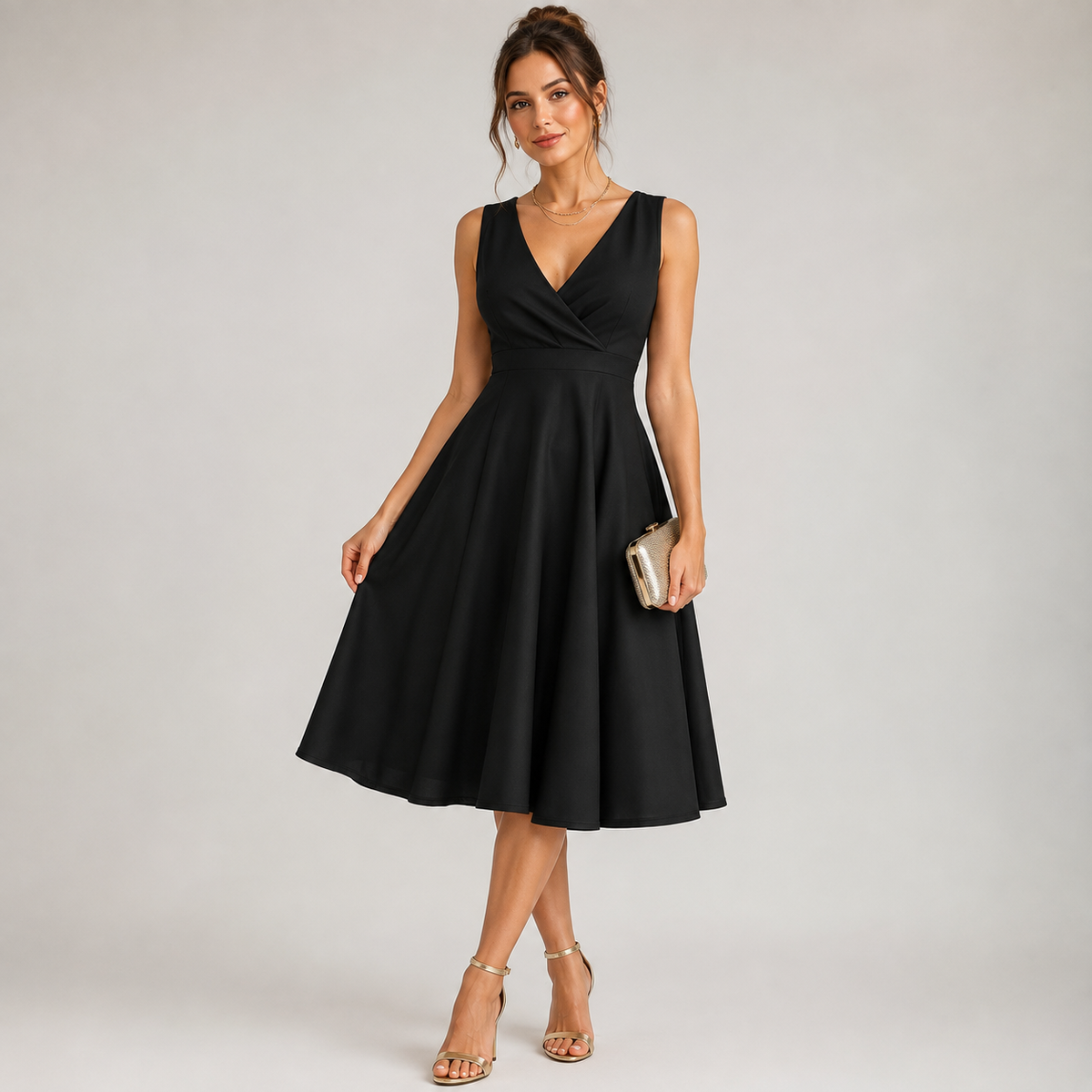 Robe midi évasée à col en V