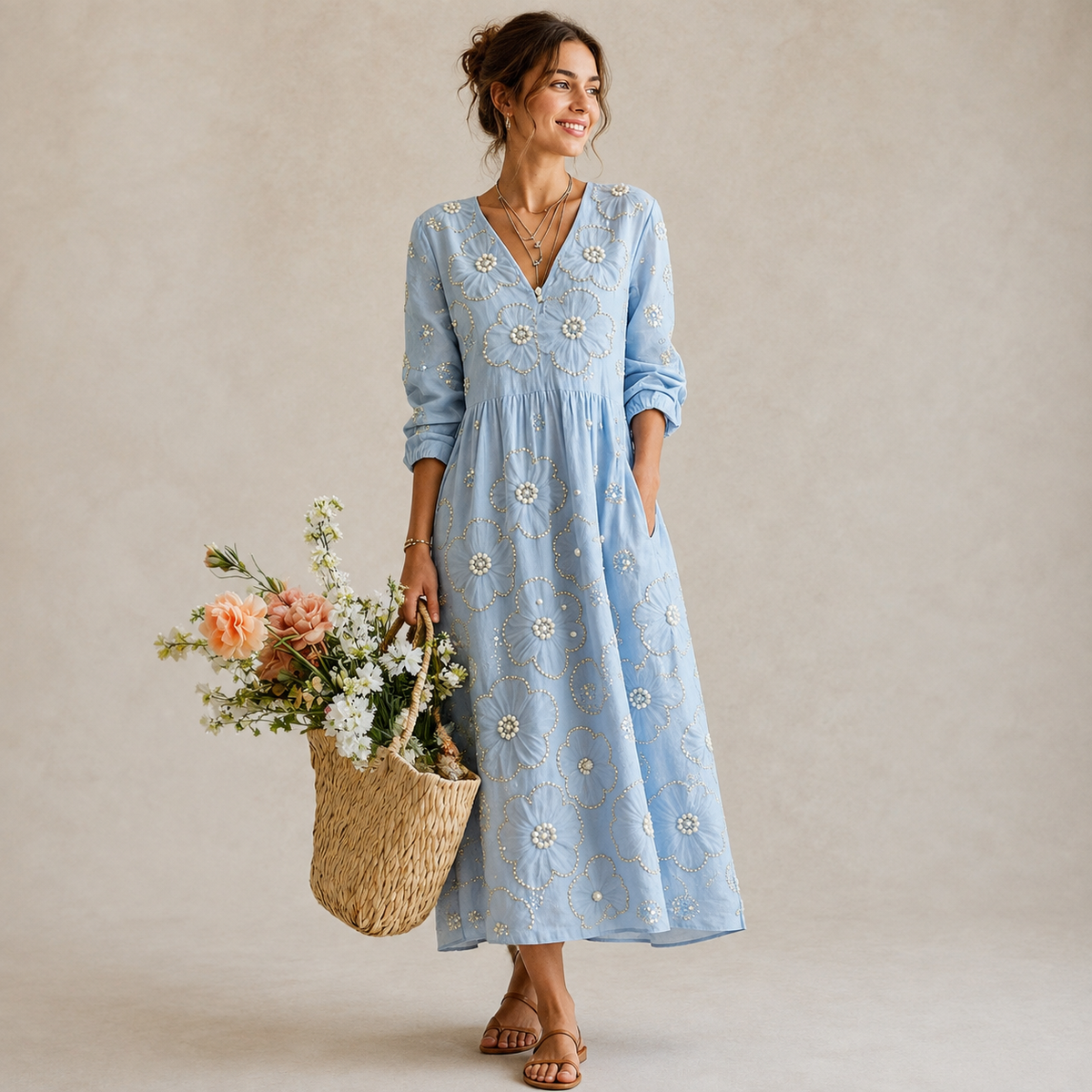 Robe midi brodée de perles