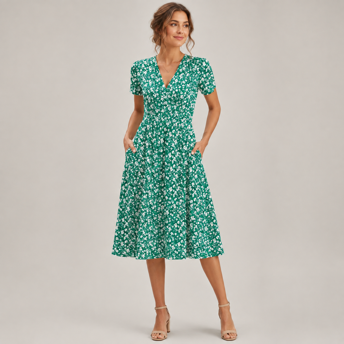 Robe midi empire boutonnée sur le devant