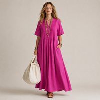 Robe longue en coton à col V