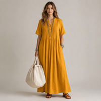 Robe longue en coton à col V