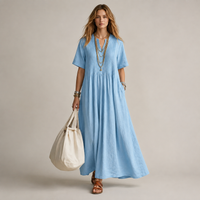 Robe longue en coton à col V
