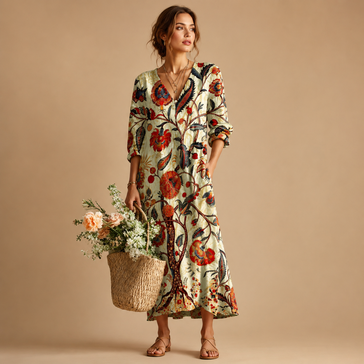 Robe décontractée rétro à poches