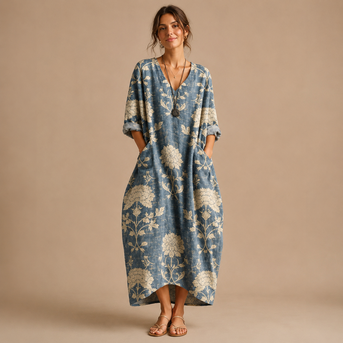 Robe décontractée rétro à poches
