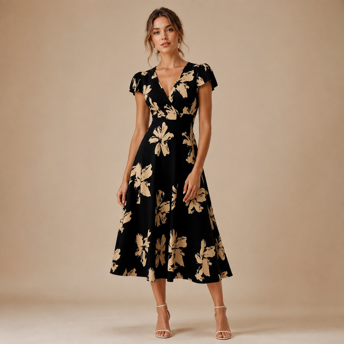 Floral V-neck midi dress