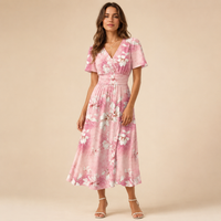 Robe midi à col en V fleurie
