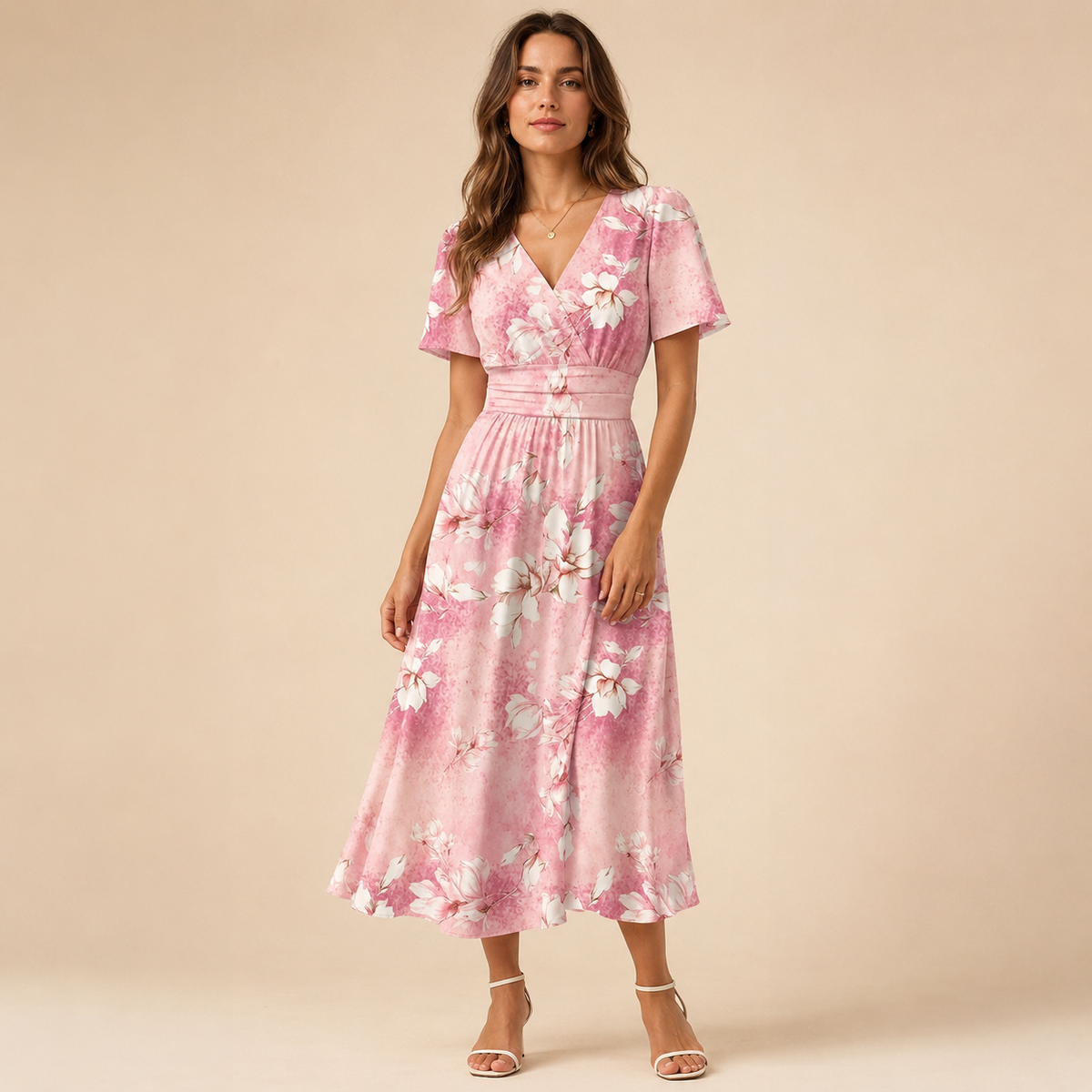 Floral V-neck midi dress