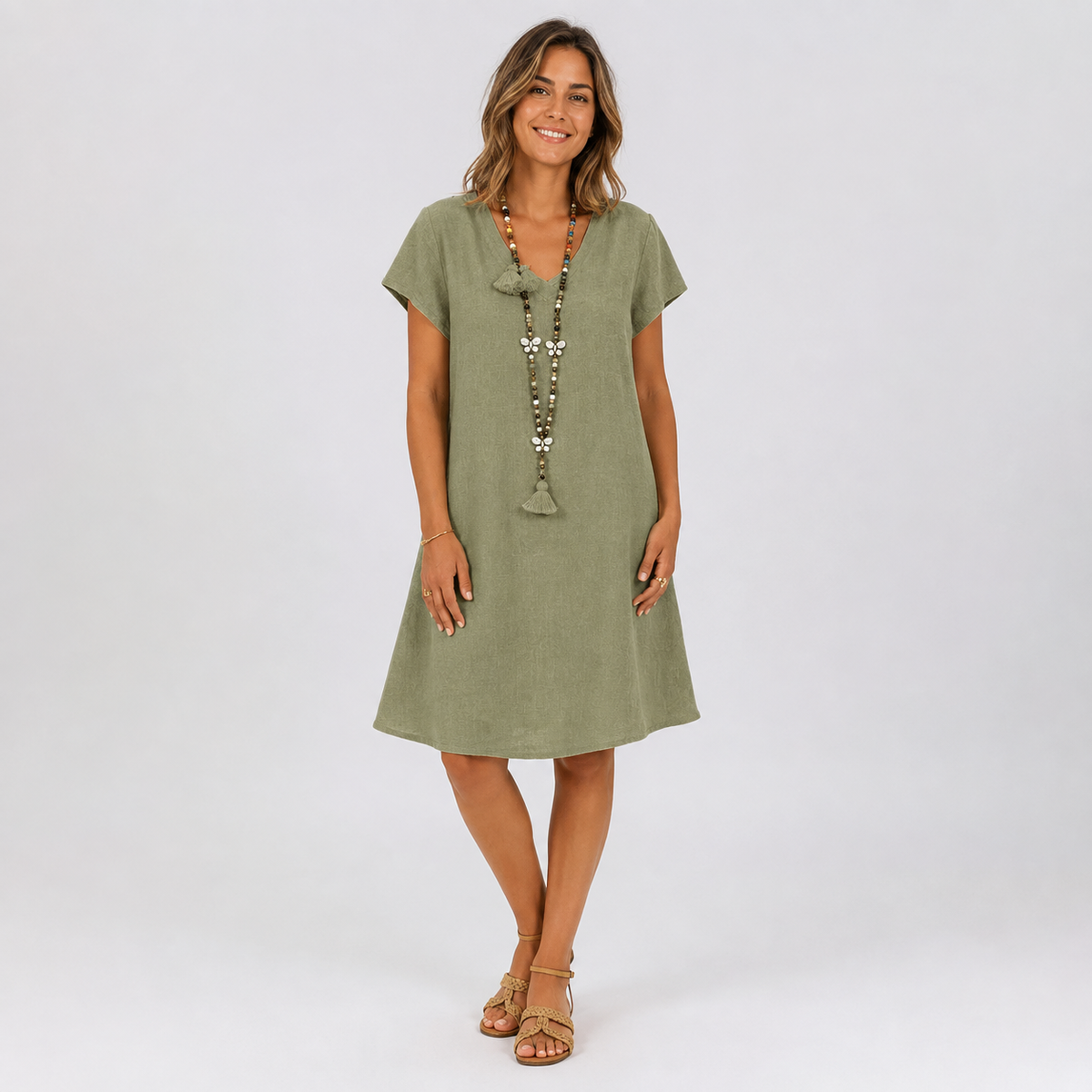 Robe midi décontractée à col en V