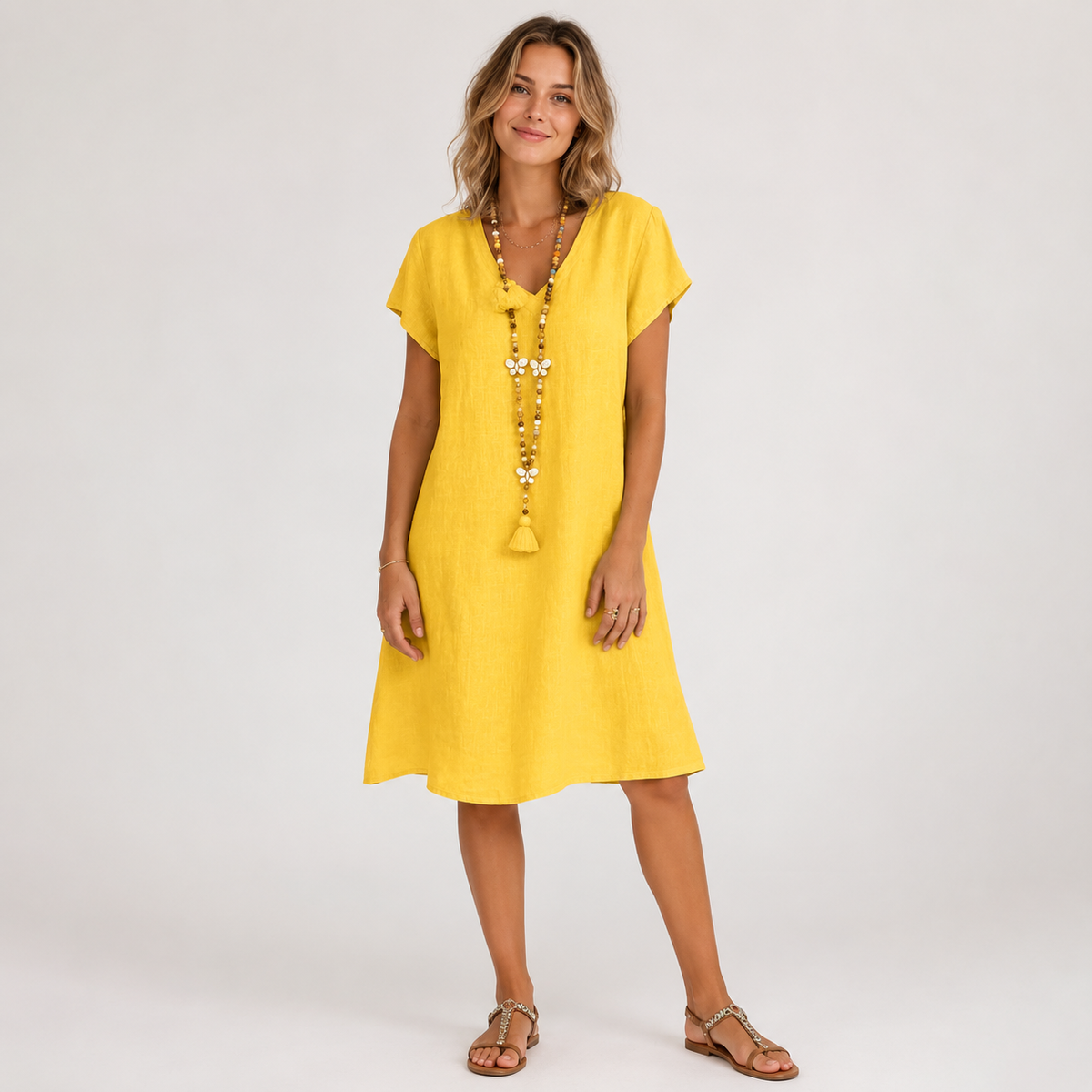 Robe midi décontractée à col en V