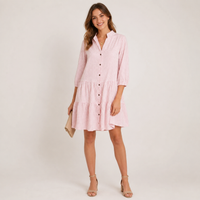 Robe-chemise à volants en vichy bleu