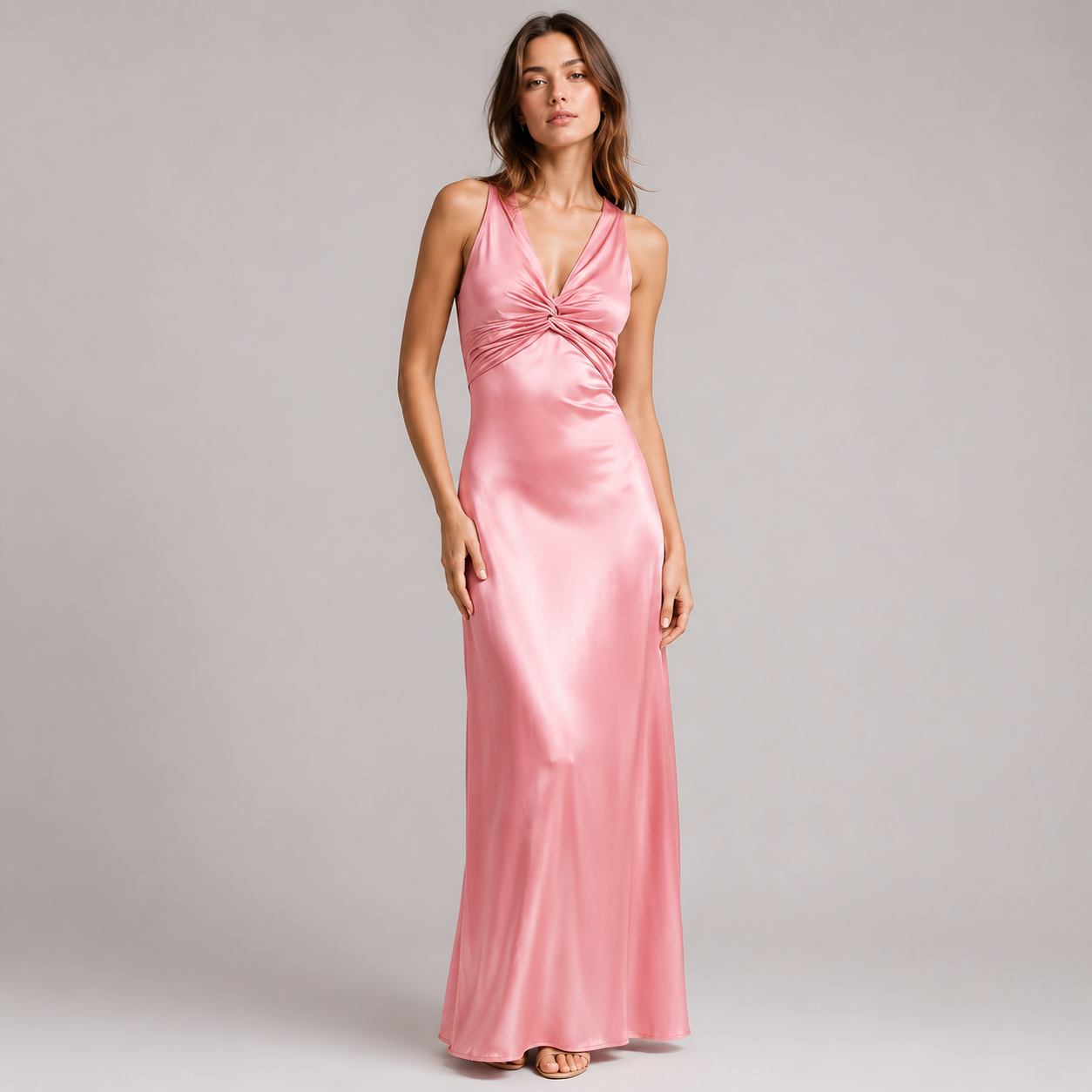 Robe longue en satin dos nu