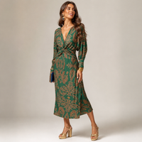 Long dress with twisted waist and V-neck