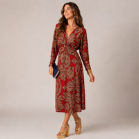 Long dress with twisted waist and V-neck