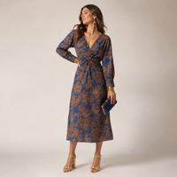 Long dress with twisted waist and V-neck