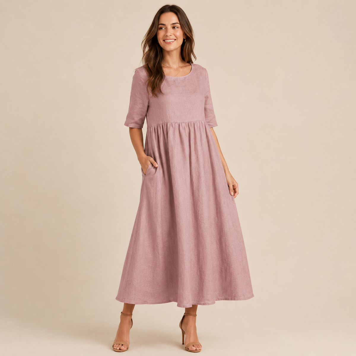 Robe midi en lin à taille empire