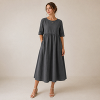 Robe midi en lin à taille empire