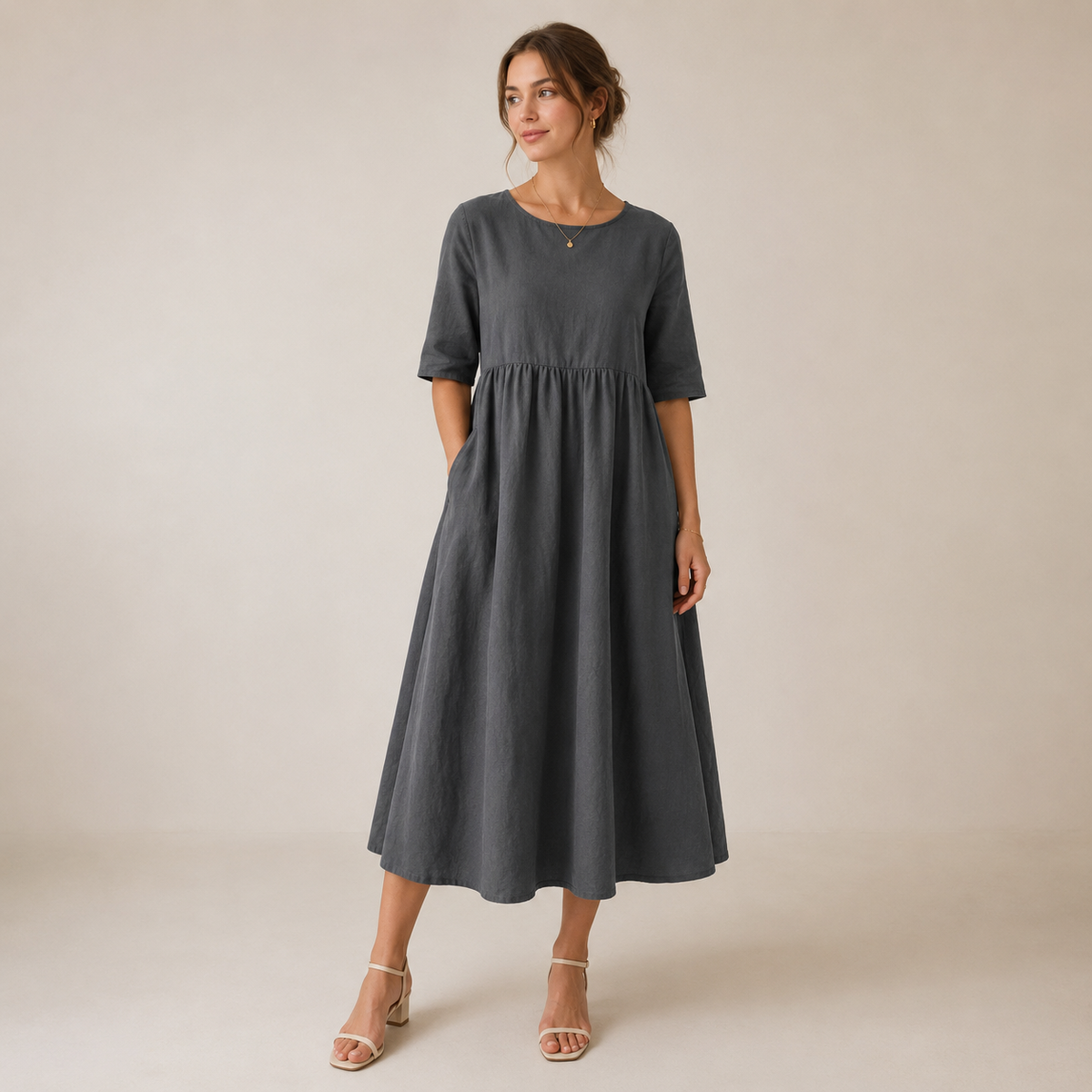 Empire waist linen midi dress