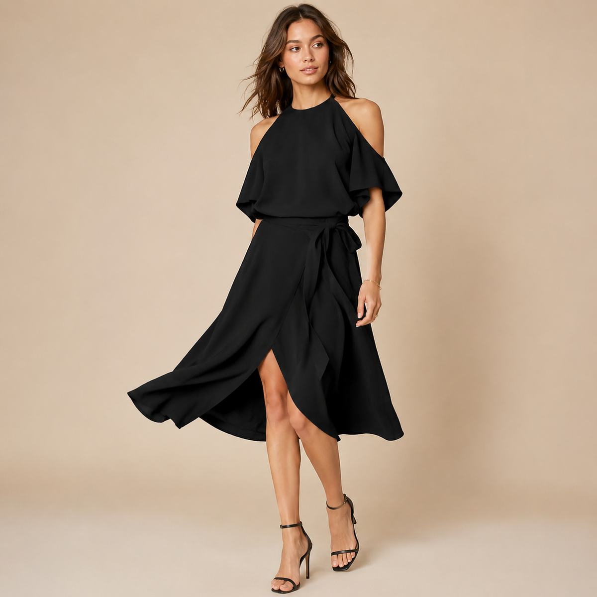 Robe midi fendue à col halter