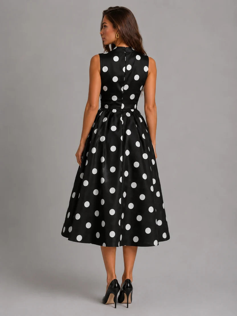 Robe midi à pois ceinturée