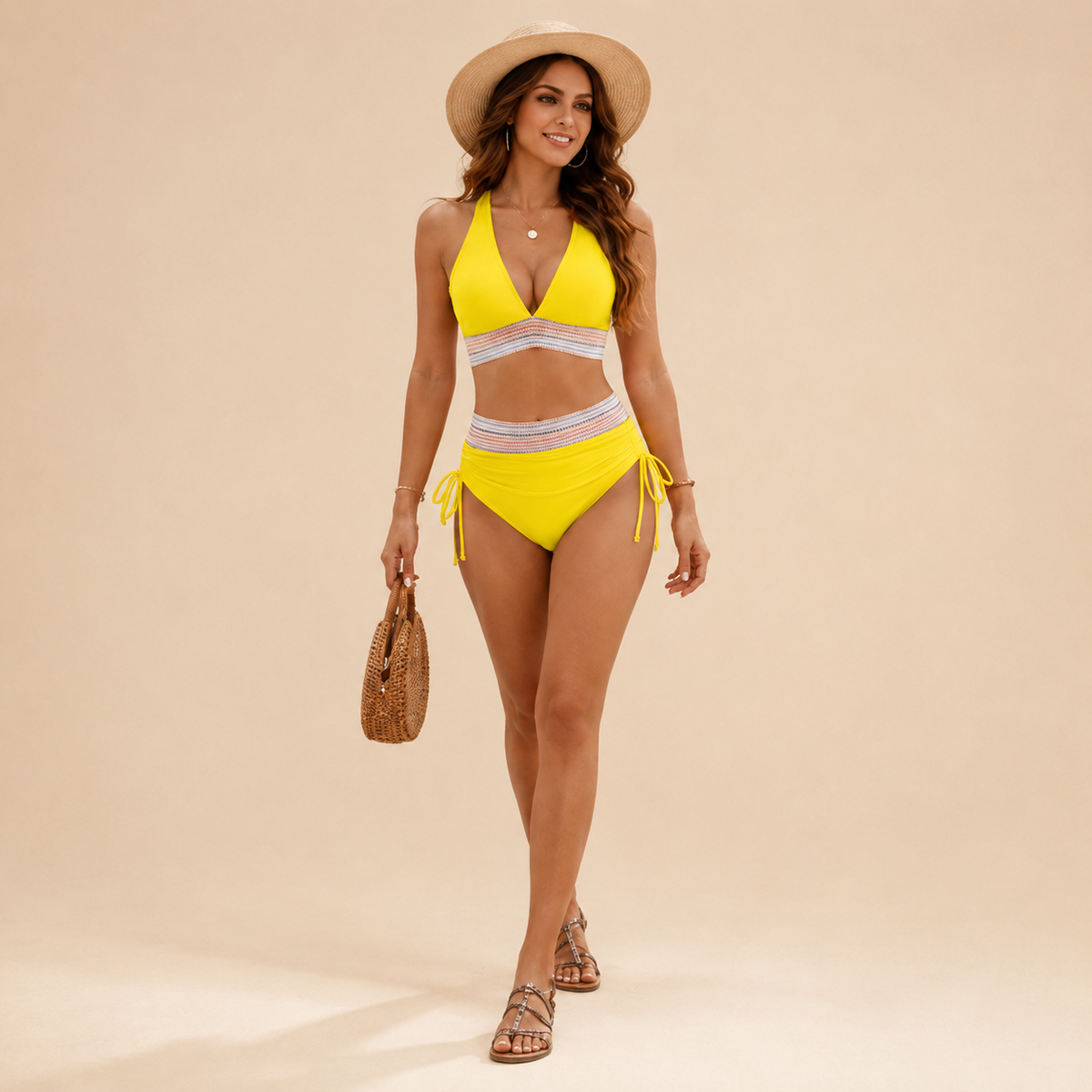 Bikini taille haute à col en V