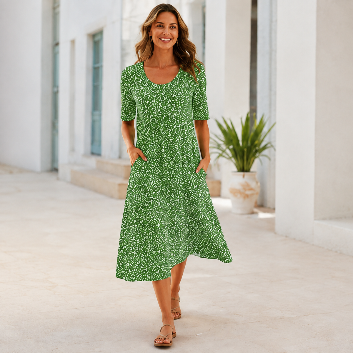 Robe midi évasée à fleurs