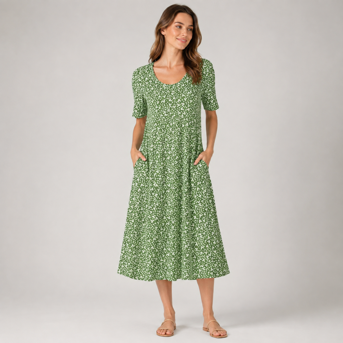 Robe midi évasée à fleurs