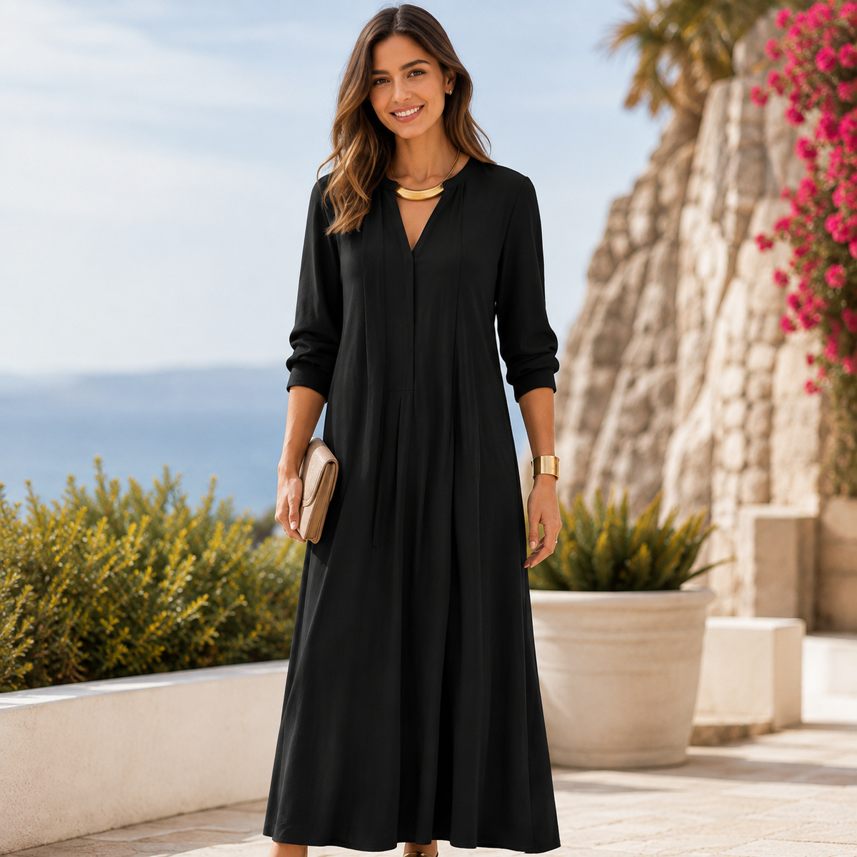 Robe maxi à manches longues