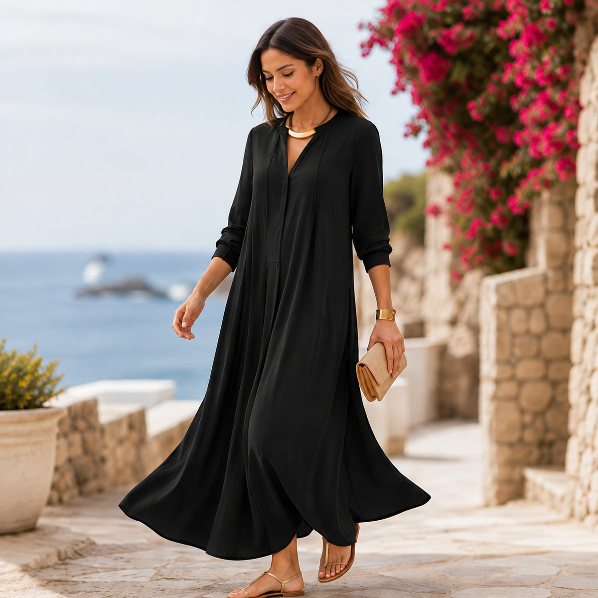 Robe maxi à manches longues