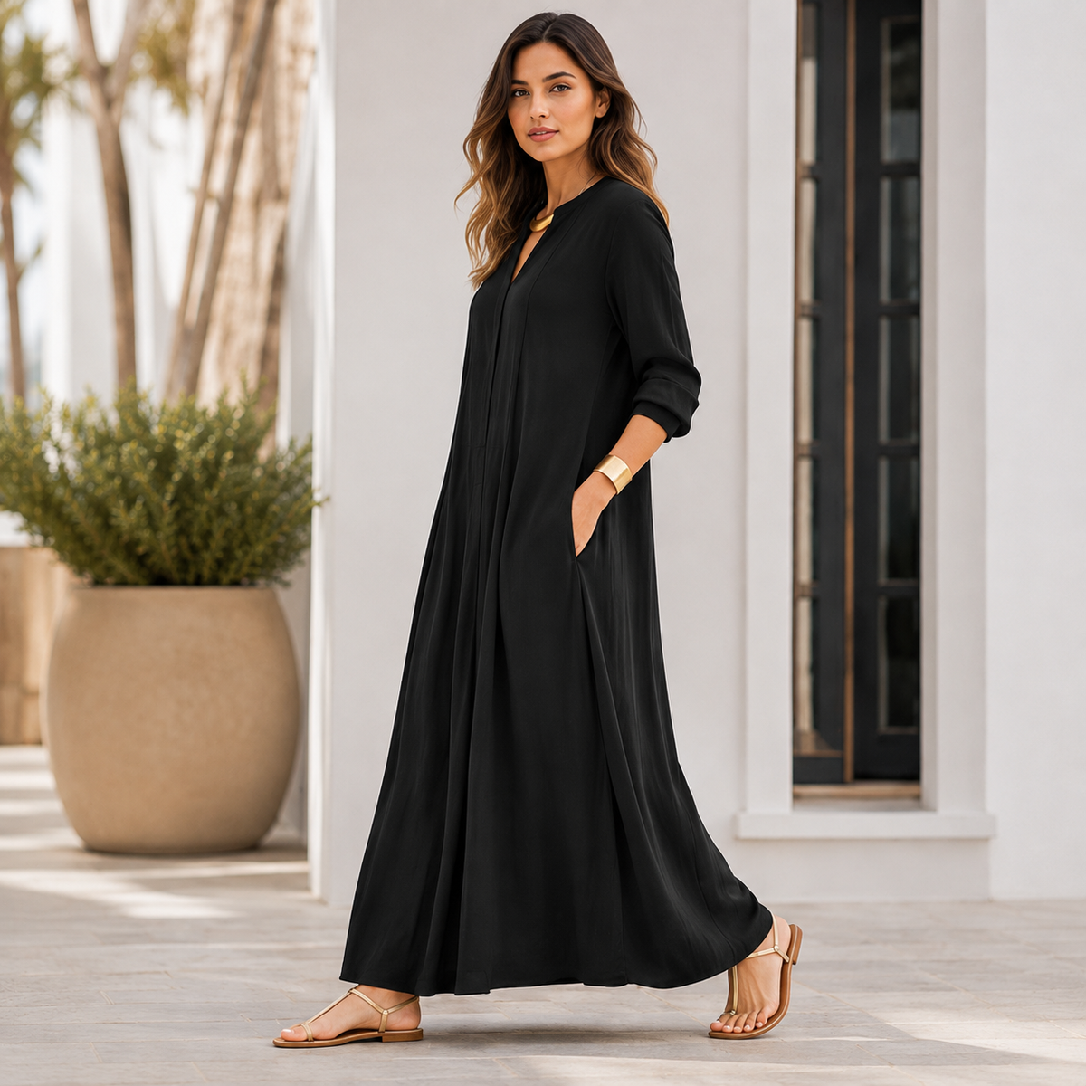 Robe maxi à manches longues