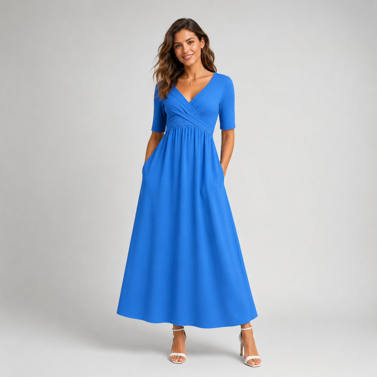 Robe longue portefeuille à poches