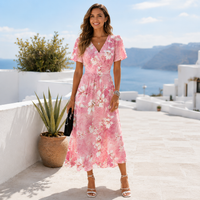Robe midi à col en V fleurie