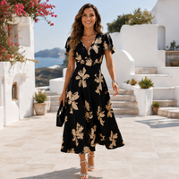 Robe midi à col en V fleurie