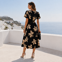 Robe midi à col en V fleurie
